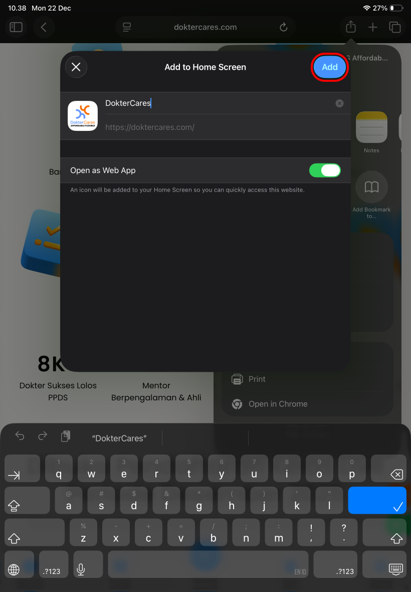 Tekan Tombol Add iPad