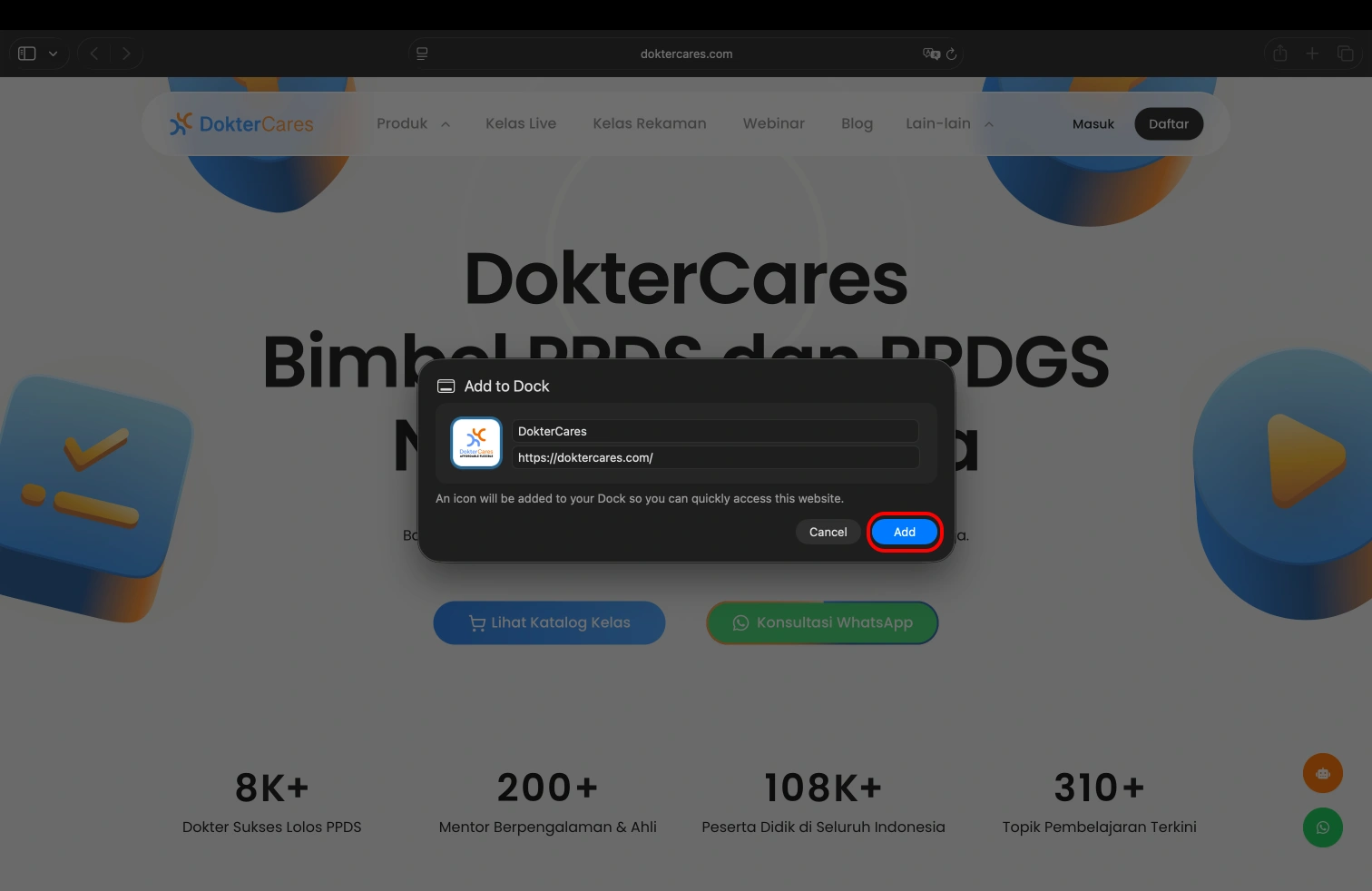 Pilih Add to Dock